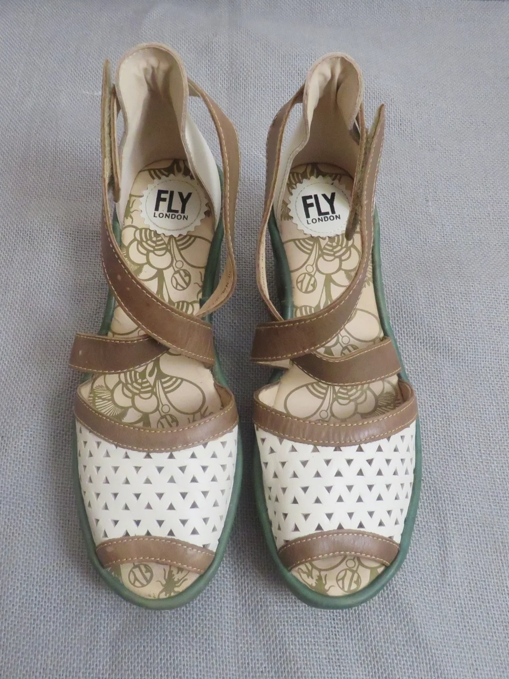 FLY London Women's Brown and White Cutout Sandals